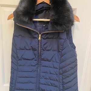 Talbot's Down Puffer Vest with Faux Fur Collar